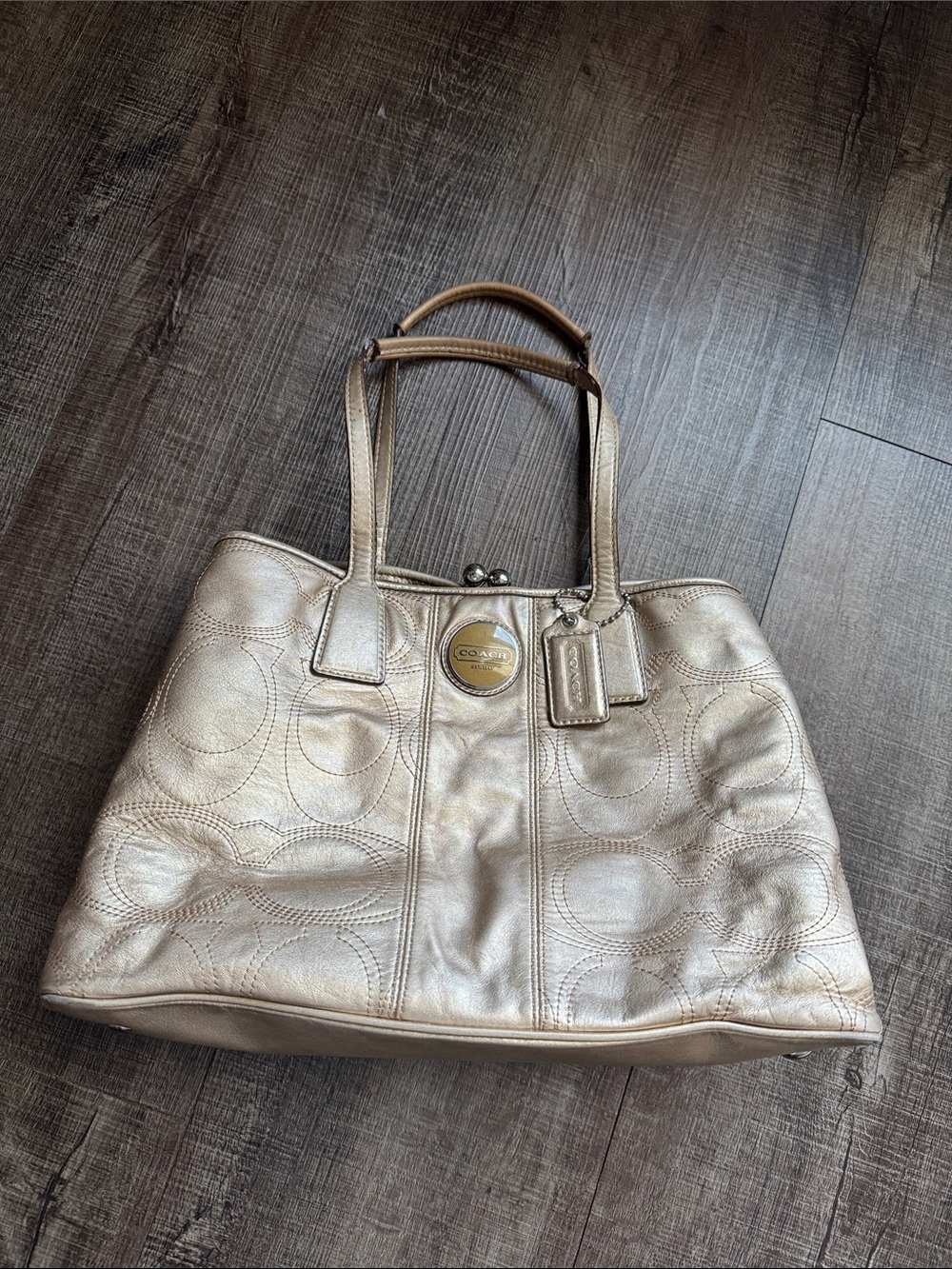 Coach Metallic Gold Leather Tote Bag